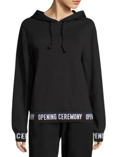 Opening Ceremony Ribbed Knit-trimmed Cotton-jersey Hooded Top In Black