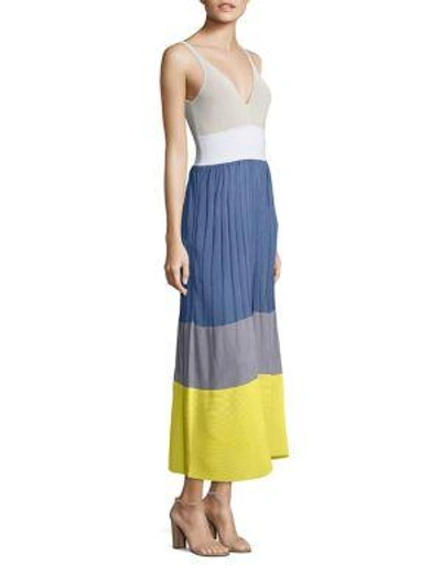 Shop Agnona Knit Colorblock Dress In Mint-indigo Multi