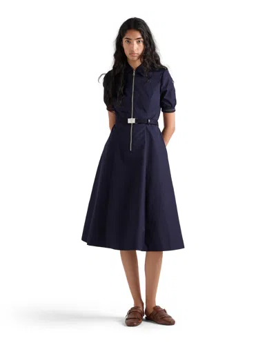 Prada Belted Midi Polo Dress With Half Zip Clothing In Blue