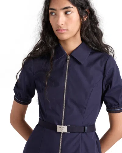 Prada Belted Midi Polo Dress With Half Zip Clothing In Blue