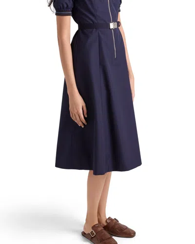 Prada Belted Midi Polo Dress With Half Zip Clothing In Blue