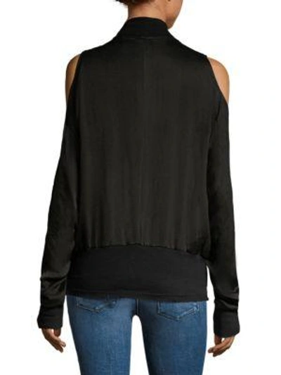 Shop Rta Jester Cold Shoulder Silk Bomber Jacket In Noir