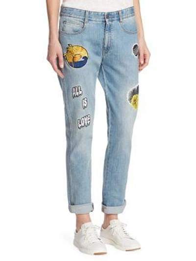 Shop Stella Mccartney The Skinny Embroidered Patch Boyfriend Jeans In Classic Blue