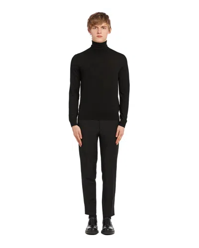 Prada Roll Neck Knitted Sweater - Black In Black