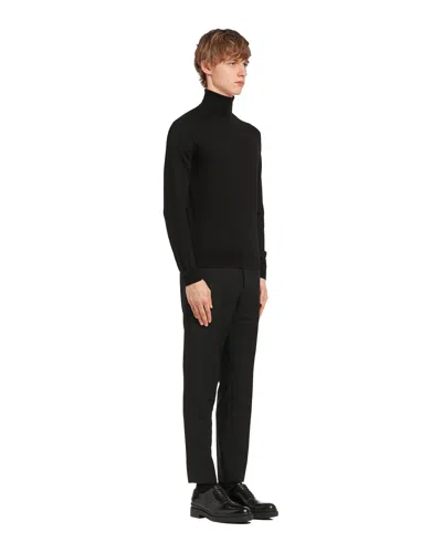 Prada Roll Neck Knitted Sweater - Black In Black