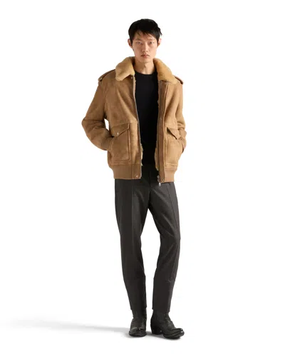 Prada Suede And Shearling Bomber Jacket In Black