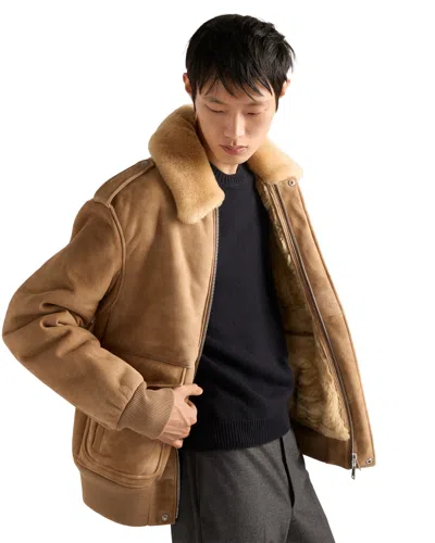 Prada Suede And Shearling Bomber Jacket In Black