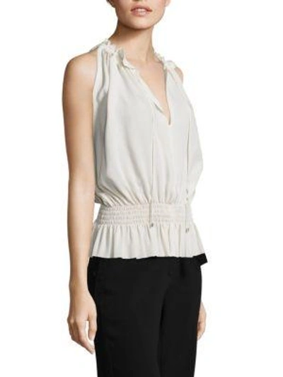 Shop Theory Dezzie Smocked Silk Georgette Blouse In Pale Rose