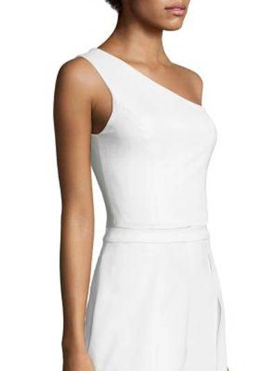 Shop Alice And Olivia Sabina One-shoulder Cropped Top In White
