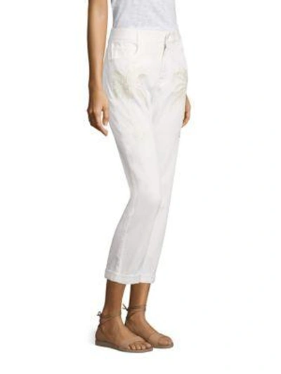 Shop Stella Mccartney Embroidered Cropped Boyfriend Jeans In 9000 - Bianco