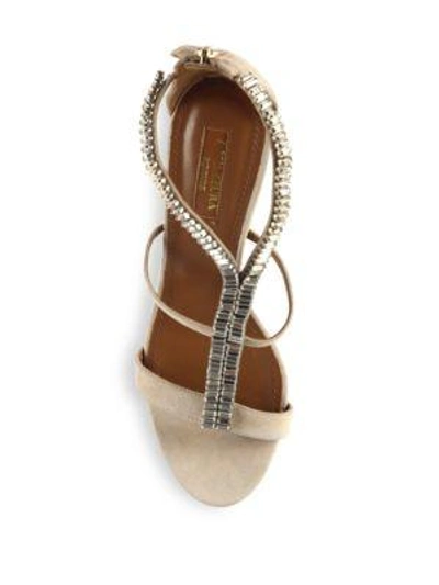 Shop Aquazzura Constance Crystal-embellished Suede Sandals In Nude