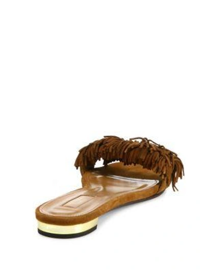 Shop Aquazzura Wild Thing Fringed Suede Slides In Jungle Green