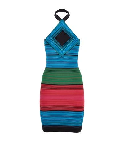 Shop Balmain Colour Block Halterneck Dress
