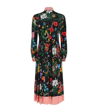 Shop Gucci Flora Snake Print Silk Dress