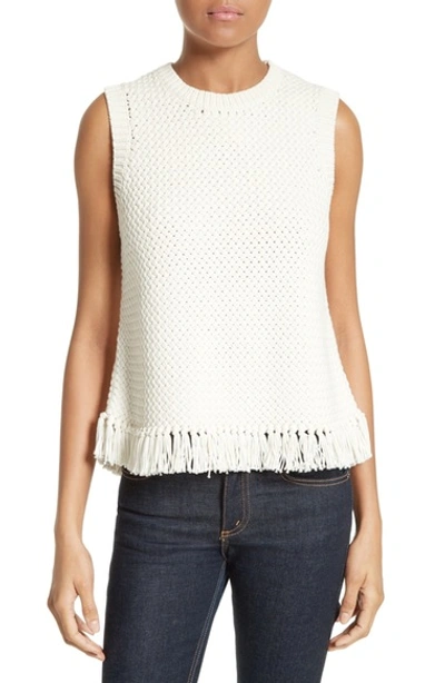 Theory Meenara Crosshatched Knit Tank Sweater, White In Shell White