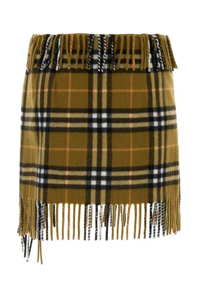 Burberry Women Wool And Cashmere Check Scarf Style Skirt