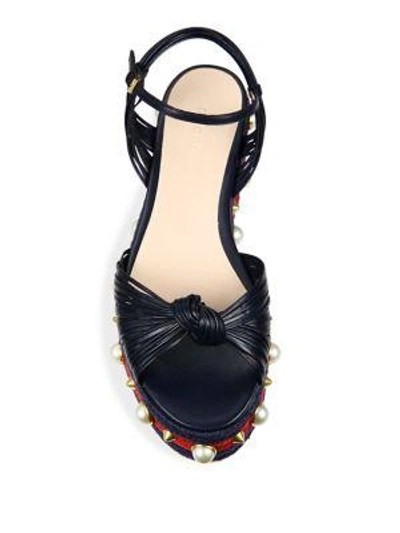 Shop Gucci Barbette Leather Studded Platform Sandals In Navy