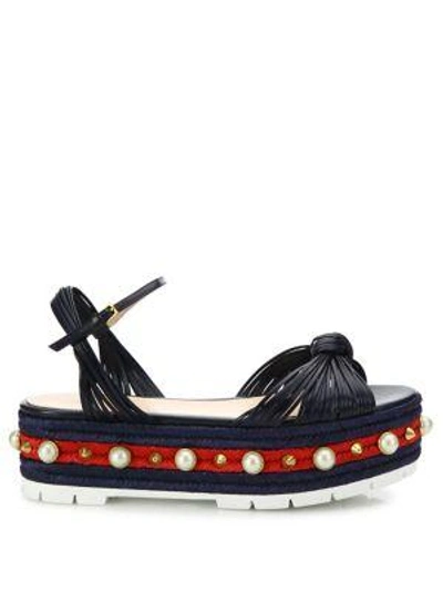 Shop Gucci Barbette Leather Studded Platform Sandals In Navy