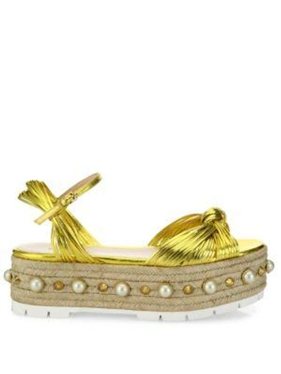 Shop Gucci Barbette Metallic Leather Studded Platform Sandals In Gold