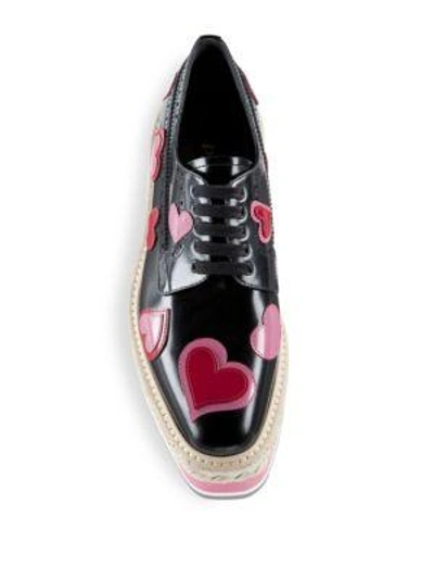 Shop Prada Heart Leather Brogue Platform Oxfords In Black-rosa