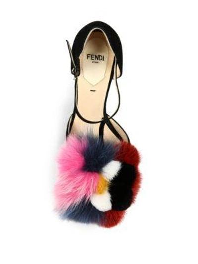 Shop Fendi Suede, Mink & Fox Fur T-strap Sandals In Black-multi