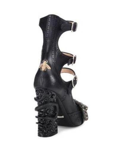 Shop Gucci Queercore Snake Block Heel Buckle Leather Brogue Booties In White