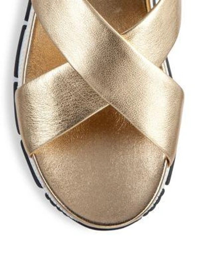 Shop Prada Crisscross Metallic Leather Platform Slingbacks In Gold