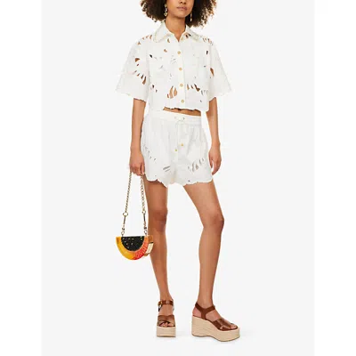 Zimmermann Womens Ivory Mahon Embroidered Cropped Cotton Shirt Xl In White