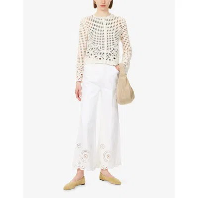 Frame The Eyelet Flare Embroidered Flared-leg Jeans In White