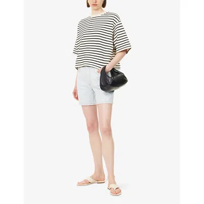 Anine Bing Womens Blk Stripe French Terry Myers Cropped Cotton-blend T-shirt Xs In Neutral