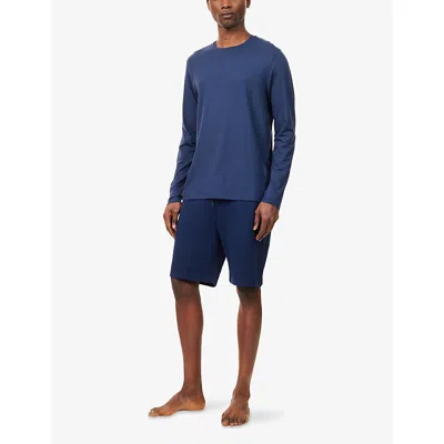 Derek Rose Mens Navy Quinn 1 Straight-leg Cotton-blend Drawstring Shorts In Blue