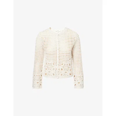 Frame Womens Cream Postcard Cut-out Weave Cotton Cardigan Xs In Neutral