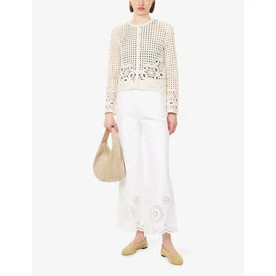 Frame Womens Cream Postcard Cut-out Weave Cotton Cardigan Xs In Neutral