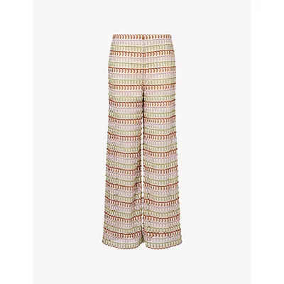 Veronica Beard Womens Deep Ochre Dove Multi Fatima Wide-leg Crochet-knit Trousers