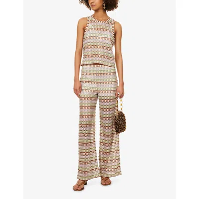 Veronica Beard Womens Deep Ochre Dove Multi Fatima Wide-leg Crochet-knit Trousers