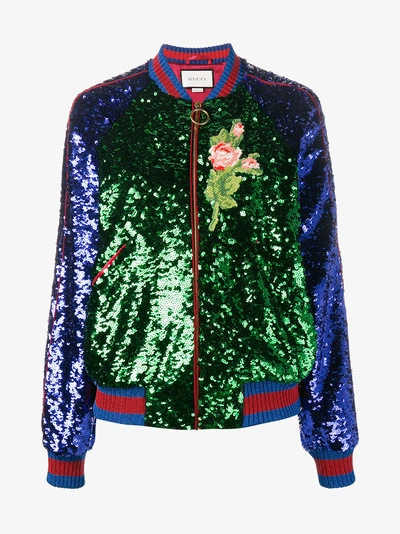Gucci Appliquéd Sequined Tulle And Satin Bomber Jacket In Multicolour