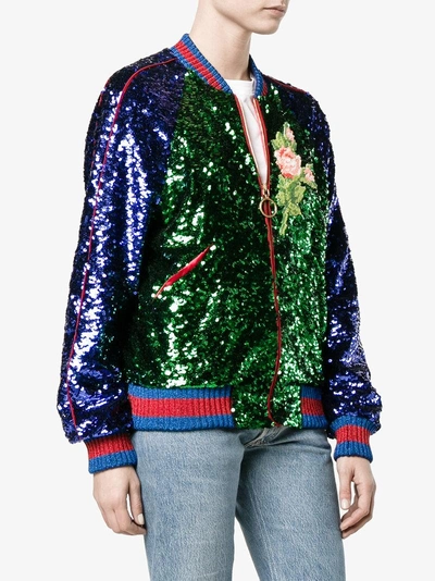 Shop Gucci Sequin Embellished Bomber Jacket In Multicolour