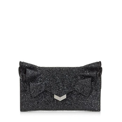 Shop Jimmy Choo Isabella Black Coarse Glitter Fabric Clutch Bag