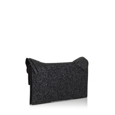 Shop Jimmy Choo Isabella Black Coarse Glitter Fabric Clutch Bag