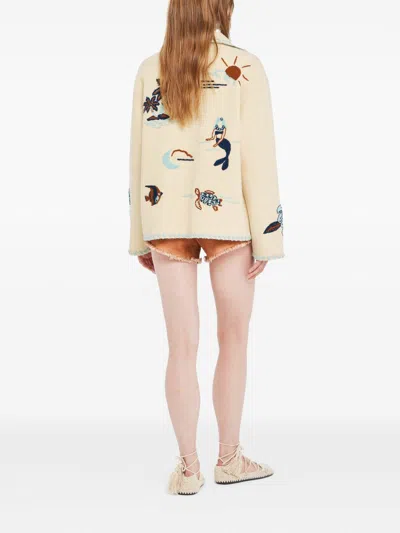 Alanui Intricately Embroidered Virgin Wool Jacket With Boxy Silhouette In White