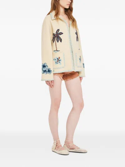 Alanui Intricately Embroidered Virgin Wool Jacket With Boxy Silhouette In White