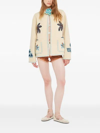 Alanui Intricately Embroidered Virgin Wool Jacket With Boxy Silhouette In White
