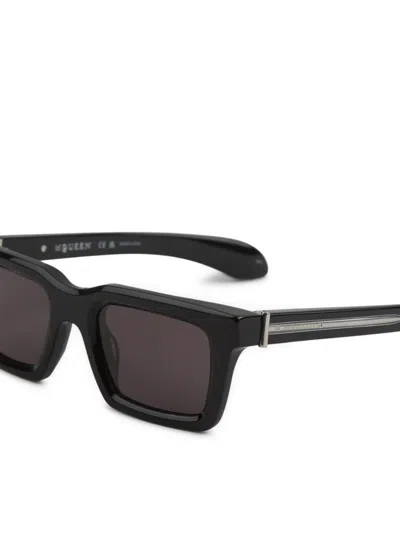 Alexander Mcqueen Rectangular Frame Sunglasses With Glossy In Black