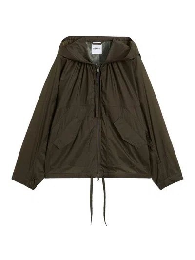Aspesi Hooded Jacket Nylon Silk Long Sleeves In Brown