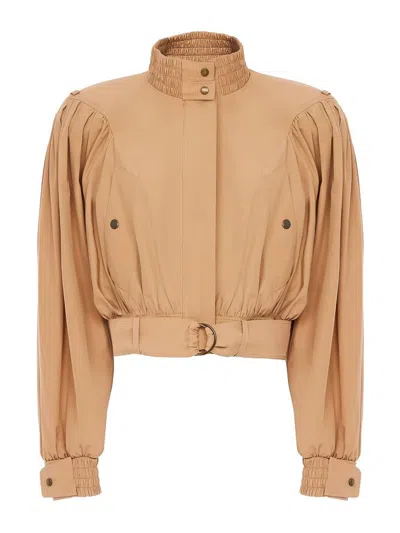 Chloé Ruched Short Cotton Poplin Jacket In Reef Shell In Multi