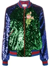 Gucci Appliquéd Sequined Tulle And Satin Bomber Jacket In Multicolour