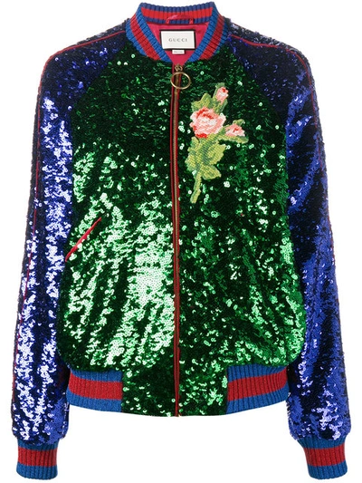 Shop Gucci Sequin Embellished Bomber Jacket In Multicolour