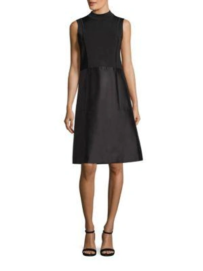 Shop Lafayette 148 Indra Cotton And Silk-blend Dress In Black
