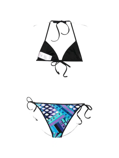 Pucci Marmo-print Triangle Bikini In Blue