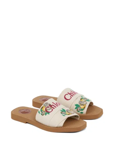 Chloé Mini Ribbons Embroidered Citrus Motif Sandals In Multi